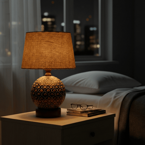 Hand Painted Natural Jute Globe Base Table Lamp