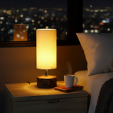 Hexagone Wooden Base Round shade Table Lamp