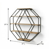 Octagonal Solid Wood Floating Wall Shelf