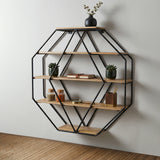 Octagonal Solid Wood Floating Wall Shelf