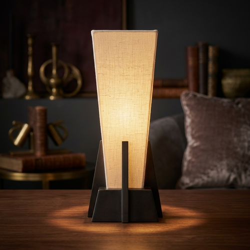 Square Pyramid Off-White Fabric Table Lamp