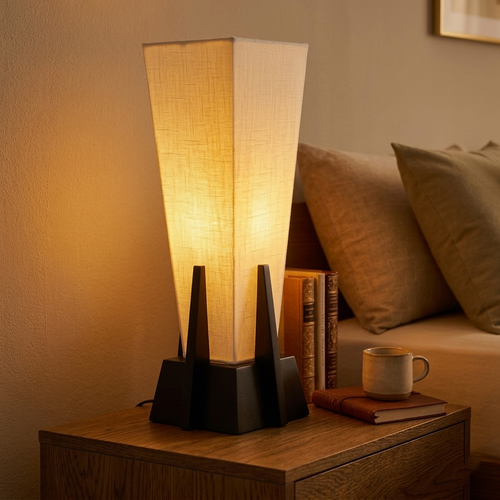 Square Pyramid Off-White Fabric Table Lamp