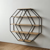 Octagonal Solid Wood Floating Wall Shelf