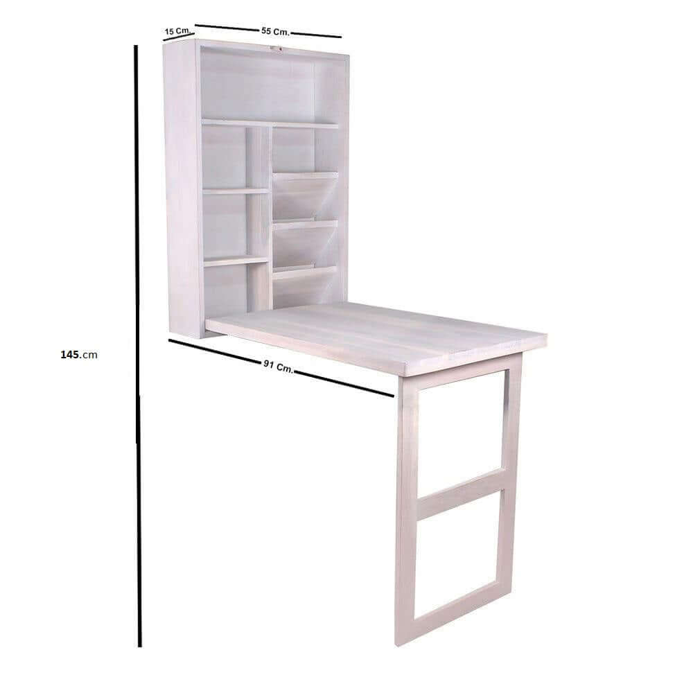 Solid Wood Wall Mount White Distress Study Table