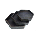 Hexagon wooden tray black set of 3