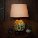 Decorative Flower Design Globe Base Table Lamp with Off-White Cotton Fabric - Make in Modern