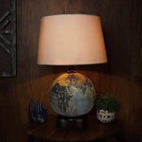 Walnut Shade & Antique Globe Base Table Lamp | Off-White Cotton Fabric - Make in Modern