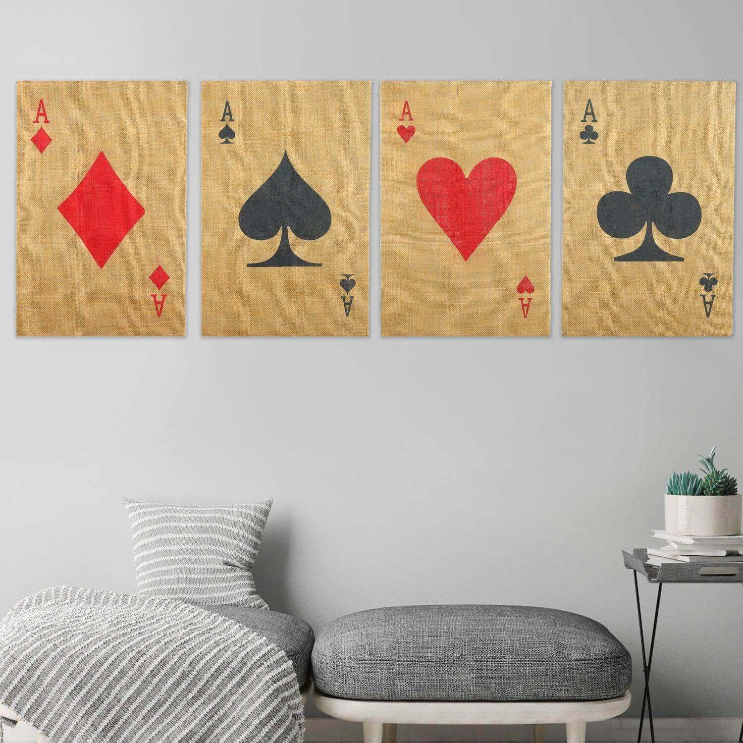 Vintage Style Natural Jute Ace's of Cards Wall Decor (SET OF 4) - Make in Modern