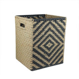 Square Black & White Embroidered Natural Jute Basket - Make in Modern