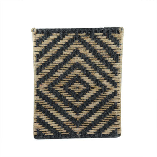 Square Black & White Embroidered Natural Jute Basket - Make in Modern