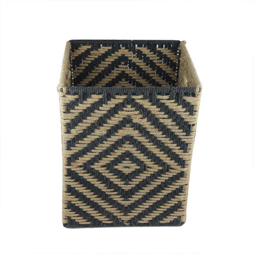 Square Black & White Embroidered Natural Jute Basket - Make in Modern