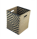Square Black & White Embroidered Natural Jute Basket - Make in Modern