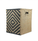 Square Black & White Embroidered Natural Jute Basket - Make in Modern