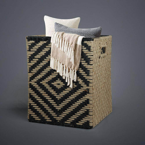Square Black & White Embroidered Natural Jute Basket - Make in Modern