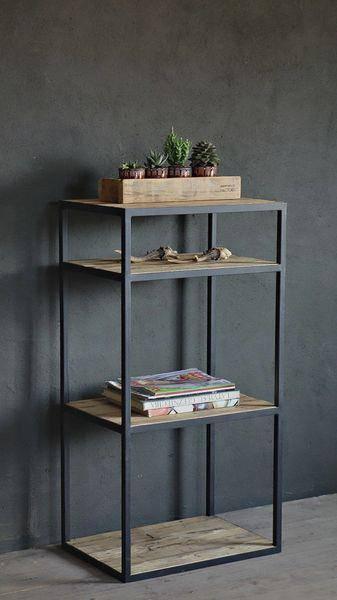 4-Sectional Wooden Panel & Metal Shelf 