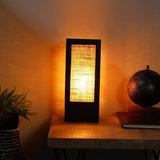 Natural Jute Cloth Square Wooden Rectangular Table Lamp (Black) - Make in Modern