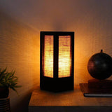 Natural Jute Cloth Square Wooden Rectangular Table Lamp (Black) - Make in Modern