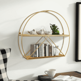 Semi-Ring Dual Panel Golden Metal Wall Shelf - Make in Modern