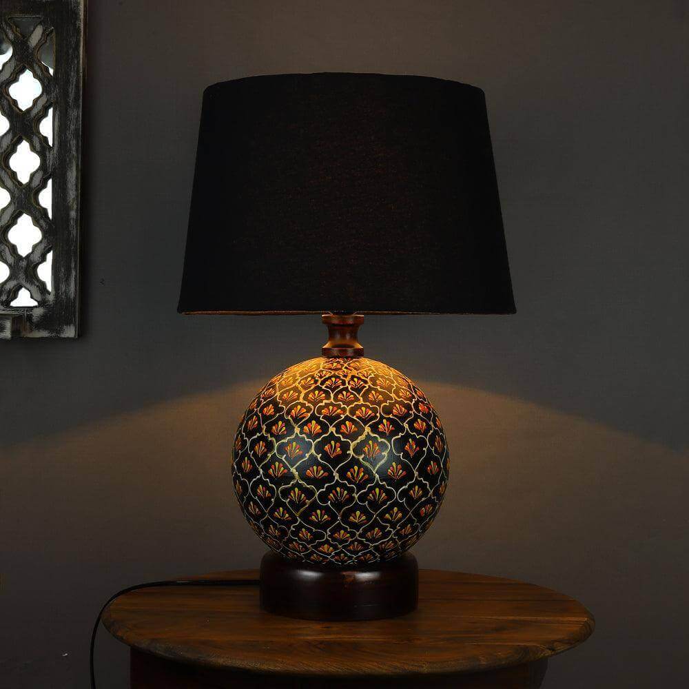 Globe Base Hand Painted Black Shade Table Lamp - Make in Modern