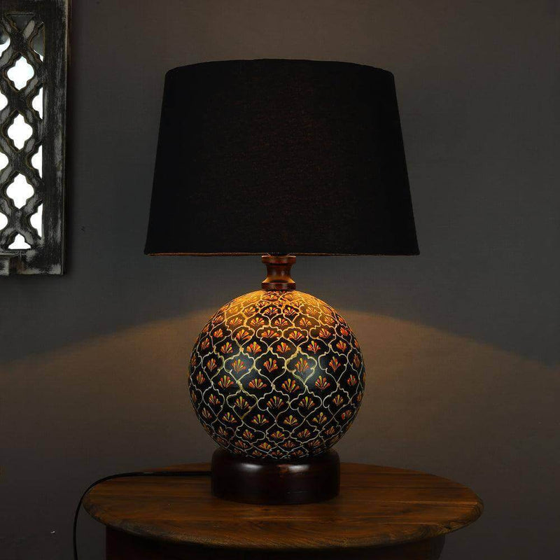 Globe Base Hand Painted Black Shade Table Lamp - Make in Modern