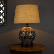 Hand Painted Natural Jute Globe Base Table Lamp