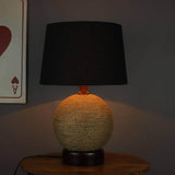 Natural Jute Rope Globe Base Table Lamp with Black Shade