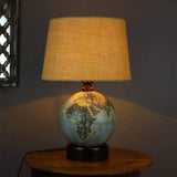 Walnut Shade & Antique Globe Base Table Lamp | Natural Jute Shade