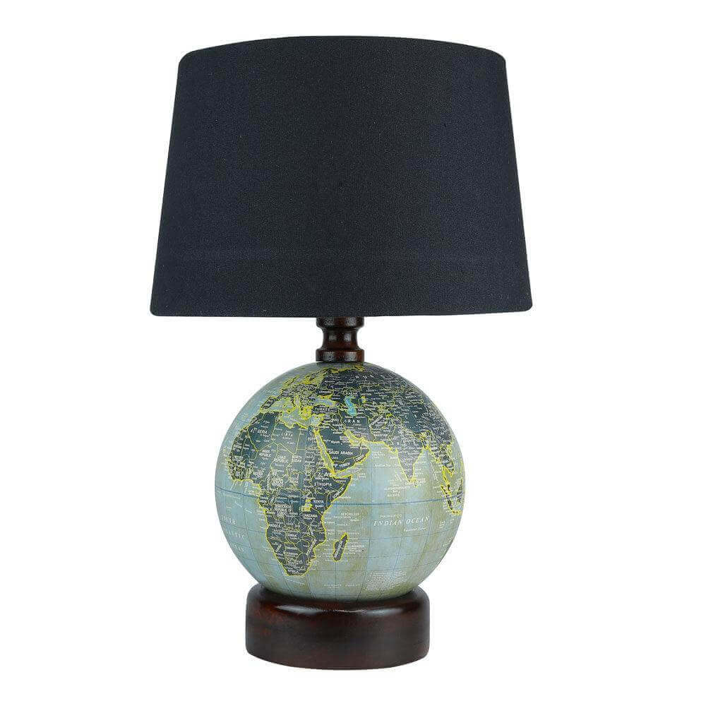 Antique Globe Base Table Lamp with Black Cotton Fabric shade - Make in Modern