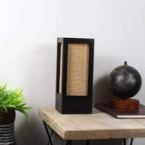 Natural Jute Cloth Square Wooden Rectangular Table Lamp (Black)