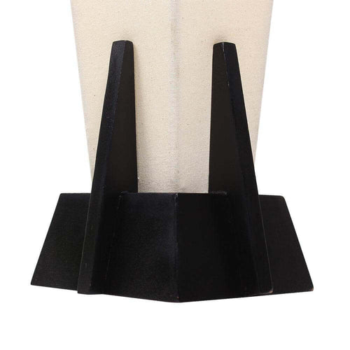 Square Pyramid Off-White Fabric Table Lamp With Glossy Black Wooden Base - Make in Modern