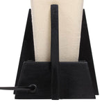 Square Pyramid Off-White Fabric Table Lamp With Glossy Black Wooden Base - Make in Modern