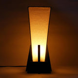 Square Pyramid Off-White Fabric Table Lamp With Glossy Black Wooden Base - Make in Modern