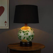 Cotton Black Shade Decorative Flower Design Globe Base Table Lamp