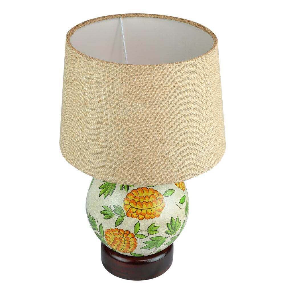 Flower Design Globe Base Table Lamp with Natural Jute Shade - Make in Modern