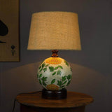 Flower Design Globe Base Table Lamp with Natural Jute Shade - Make in Modern