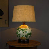 Flower Design Globe Base Table Lamp with Natural Jute Shade