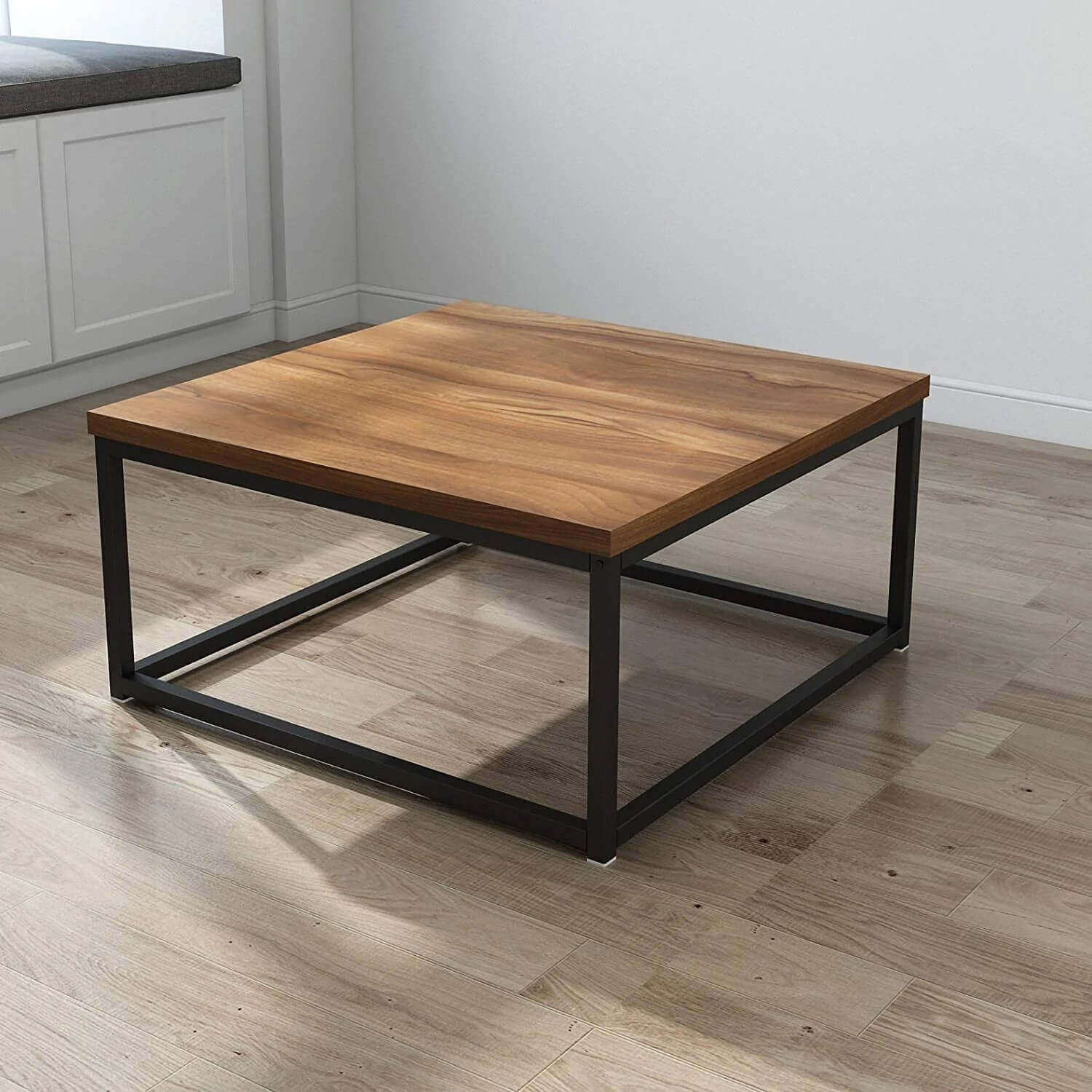 Century Style Walnut Colour Coffee Table with Black Metal Frame