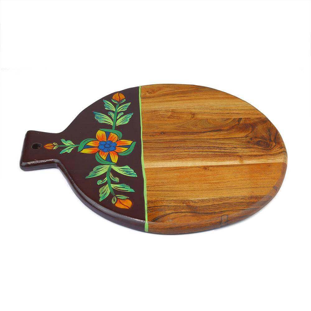 Hand Painted Acacia Wood Cutting/Serving Board with Handle - Make in Modern