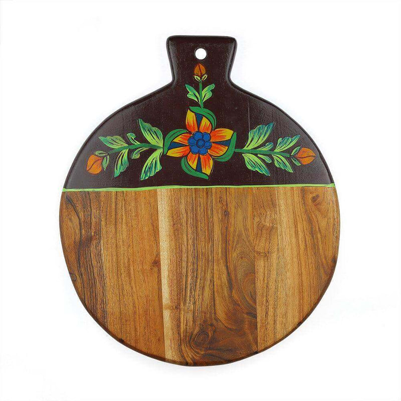 Hand Painted Acacia Wood Cutting/Serving Board with Handle - Make in Modern