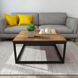 Century Style Walnut Colour Coffee Table with Black Metal Frame