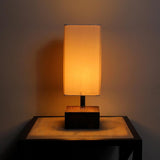 Wooden Base Square Table Lamp with off White Shade - Make in Modern