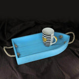 AQUA BLUE FINISH BOAT SHAPED WOODEN TRAY