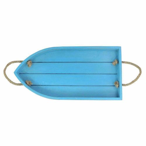 AQUA BLUE FINISH BOAT SHAPED WOODEN TRAY - Make in Modern