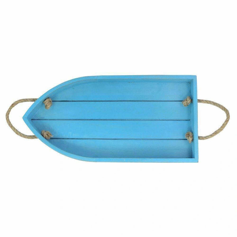 AQUA BLUE FINISH BOAT SHAPED WOODEN TRAY - Make in Modern