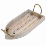 Antique Finish Boat-Shaped Wooden Serving Tray with Rope Handle Design - Make in Modern