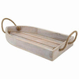 Antique Finish Boat-Shaped Wooden Serving Tray with Rope Handle Design - Make in Modern