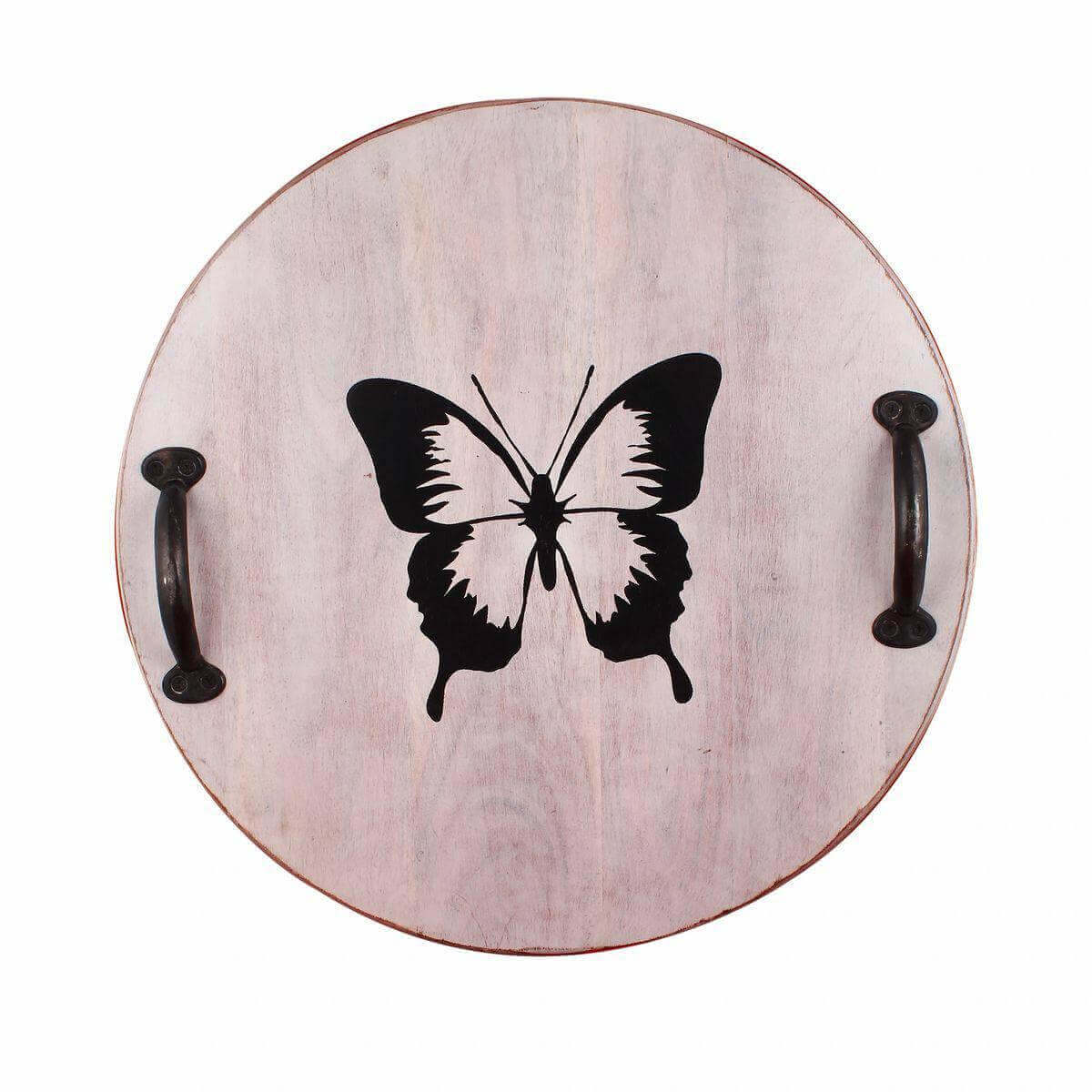 Antique Look Butterfly Print Wooden Tray - Make in Modern