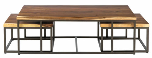 3-Piece Wood & Metal Coffee Table Set showcasing a large central table with two smaller nesting tables.
