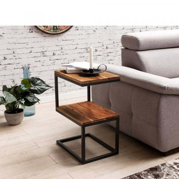 Side table Laberry in metal and solid sheesham wood