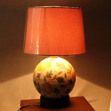 Decorative Flower Design Globe Base Table Lamp with Off-White Cotton Fabric - Make in Modern